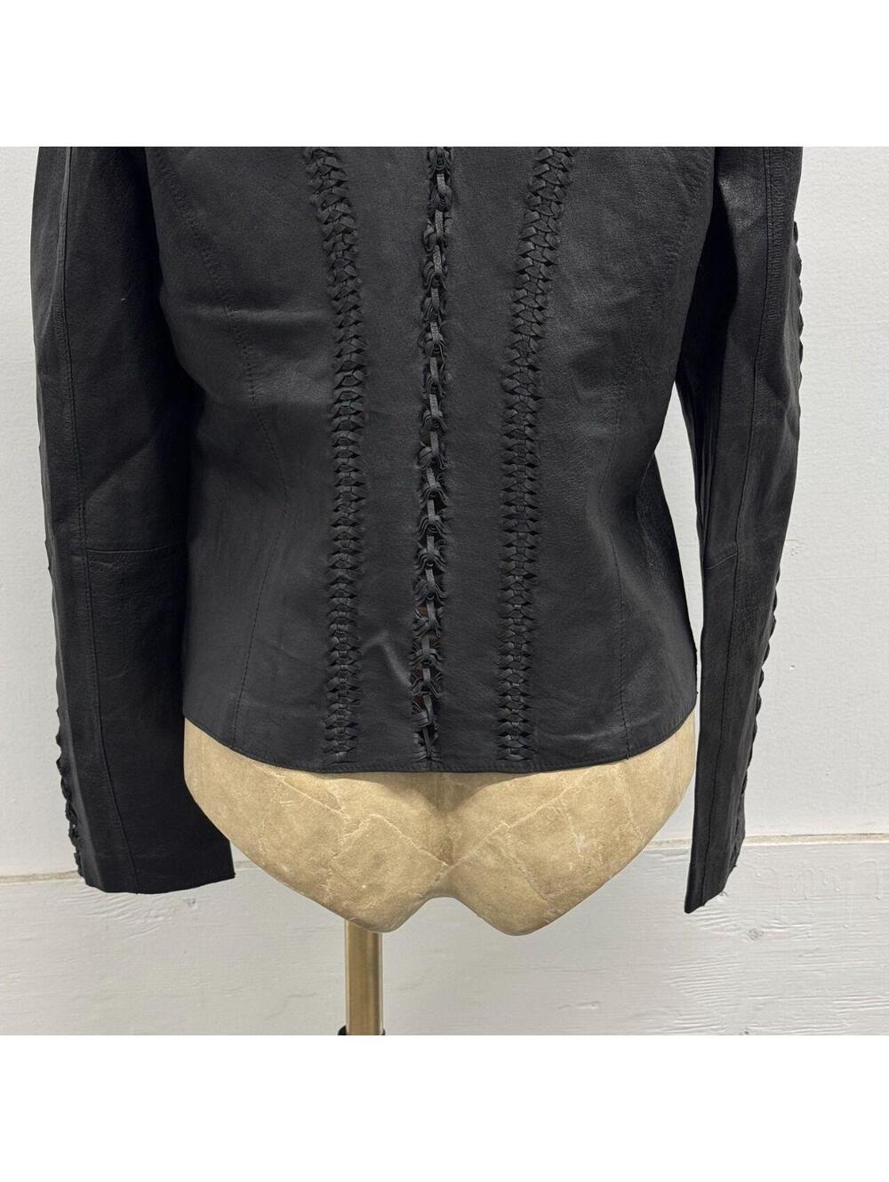 Vintage Black Braided Detail Y2K Avant Garde Leather Jacket - Picture 3 of 8